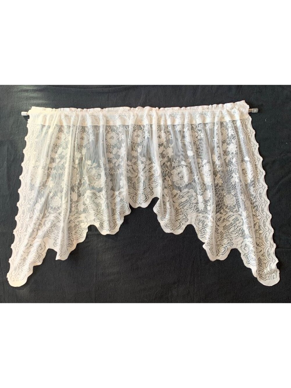 White Floral Lace Window Valance Curtain Scalloped Edge 53" W x 31" L  Polyester